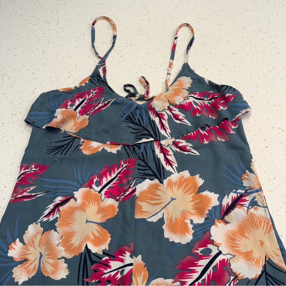 Roxy Floral Wide Leg Jumpsuit Green Peach Womens Small
